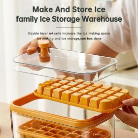 Ice Cube Tray With Lid And Bin, 64 Pcs Ice Cubes Molds, Ice Trays For Freezer, Ice Cube Tray Mold, With 2 Trays, Ice Freezer Container (Color: Yellow)