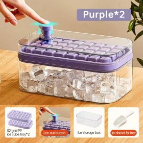 Ice Cube Tray With Lid And Bin, 64 Pcs Ice Cubes Molds, Ice Trays For Freezer, Ice Cube Tray Mold, With 2 Trays, Ice Freezer Container (Color: Purple)