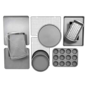 12-Piece Nonstick Steel Bakeware Set, Cookie Pan Set, Gray (Color: Gray)