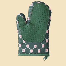 Anti-Scalding Microwave Cotton Non-Slip Insulation Gloves Oven Mitts  Kitchen Heat Resistant Thickened Cotton Heat Insulation Microwave Oven Oven Anti (Color: Green, Type: Left)